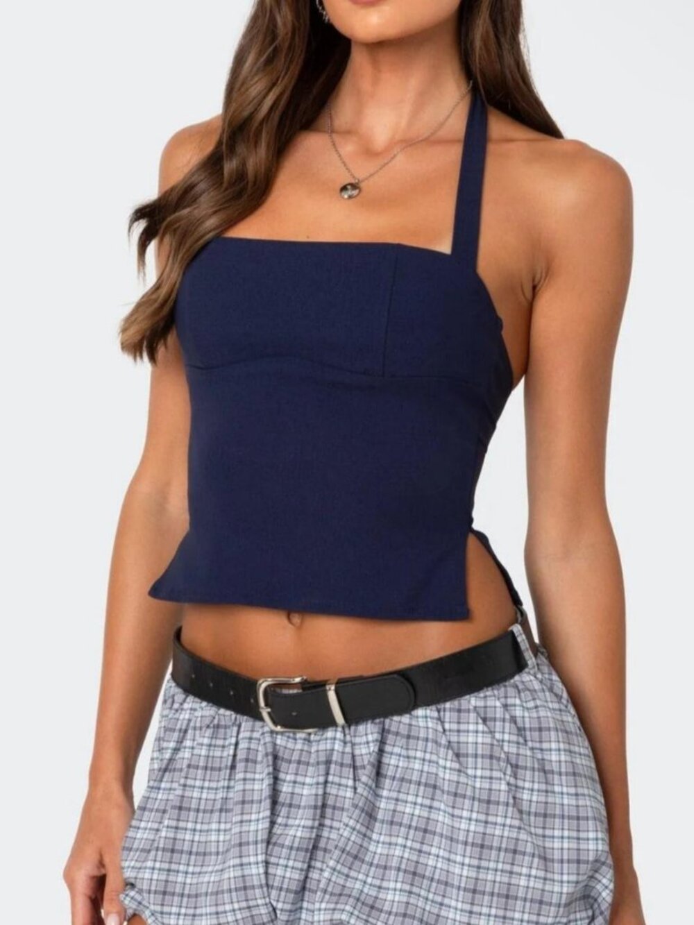 Edikted Women's Navy and Blue Crop-top